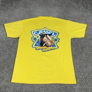 Vintage Camel Cigarettes Shirt Mens XL Yellow Pocket Joe Camel Smooth 80s